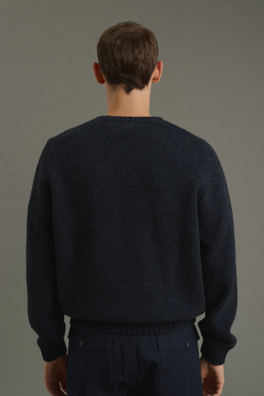 Pull Isamu - Navy Chiné - Laine - Homme