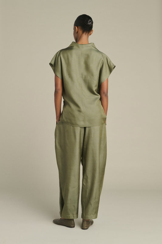 Pantalon Vernon - Vert De Gris - Soie - Femme