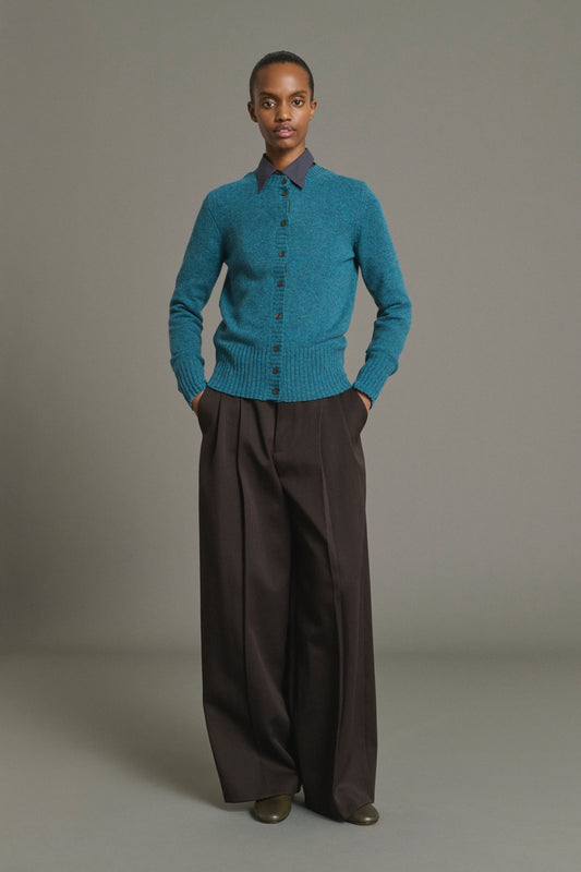 Cardigan Fugu - Bleu Persan - Laine Mérinos - Femme