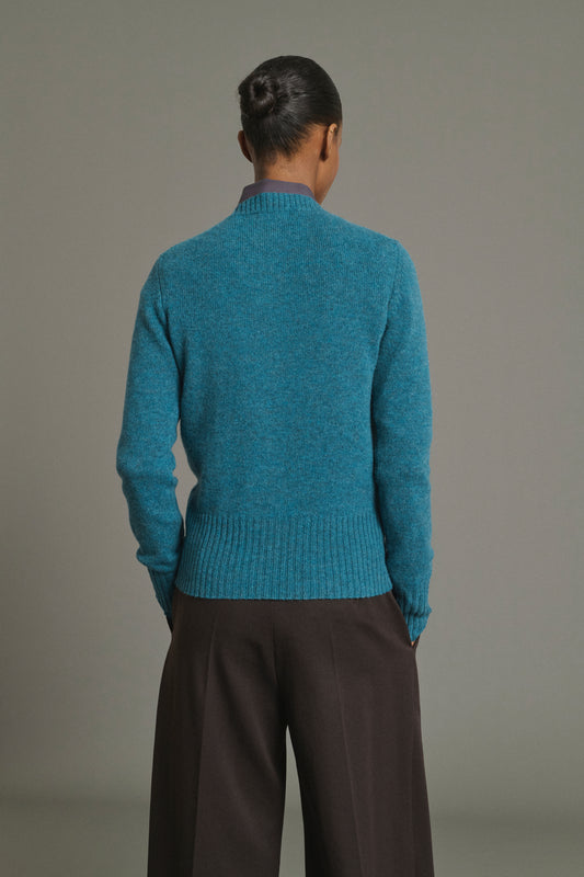 Cardigan Fugu - Bleu Persan - Laine Mérinos - Femme