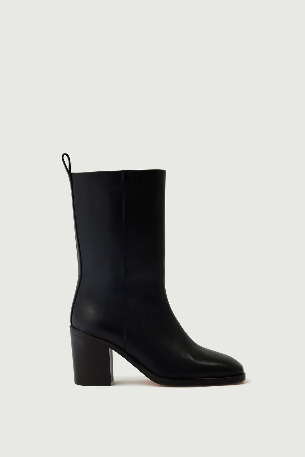 Cara Boots: Black Leather Chunky Heel Soeur - Main Image