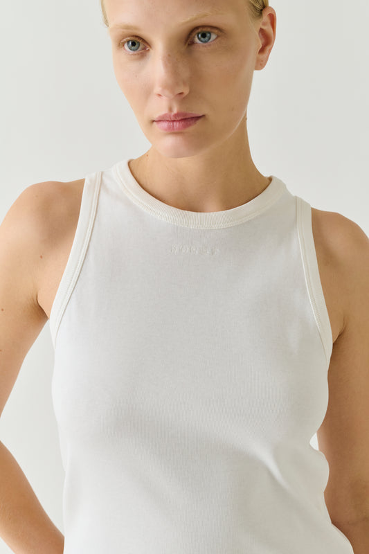 Camiseta sin mangas Dolly - Blanco Algodón Canalé Fino Mujer - Soeur