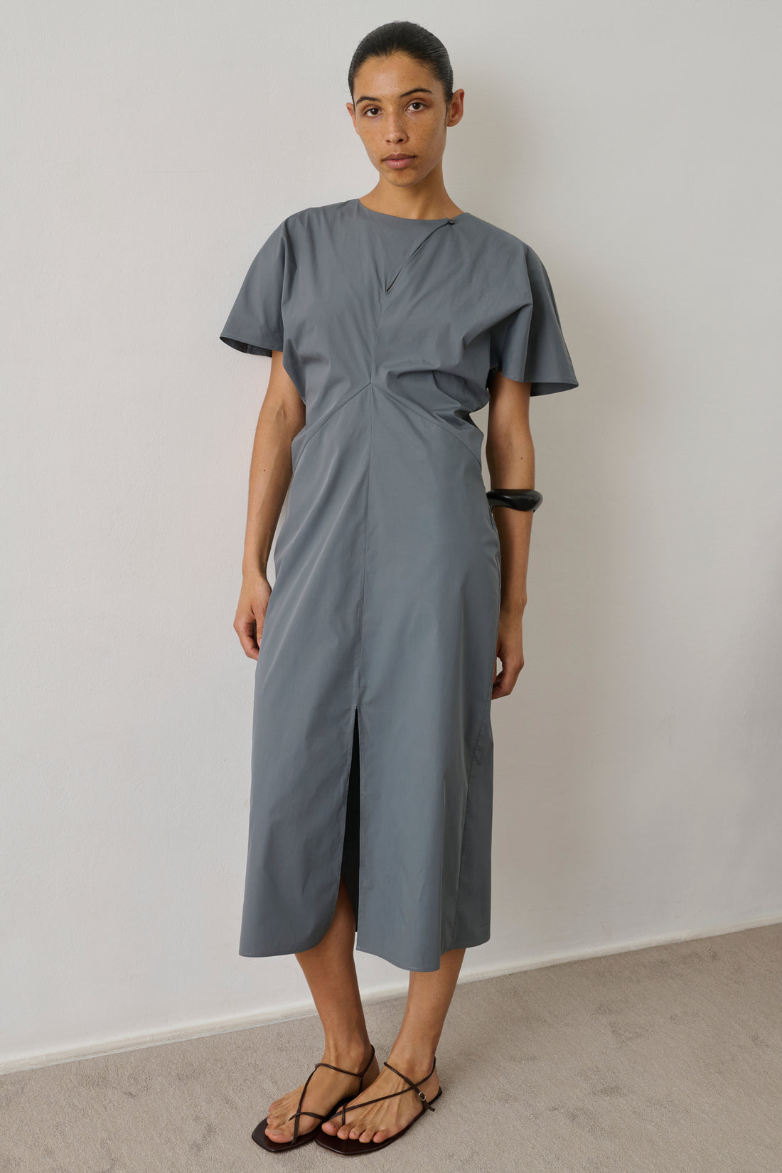 Dress Ella - Grey Blue Flared Mid-Calf
