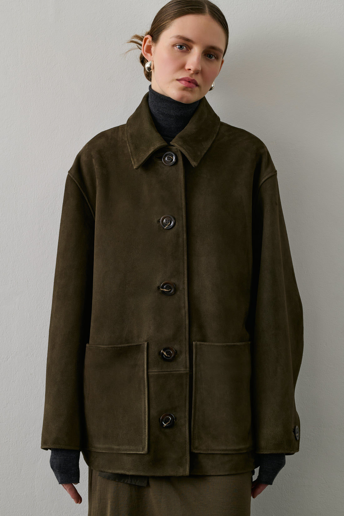 Vincenzo Jacket Dark Khaki Leather Woman