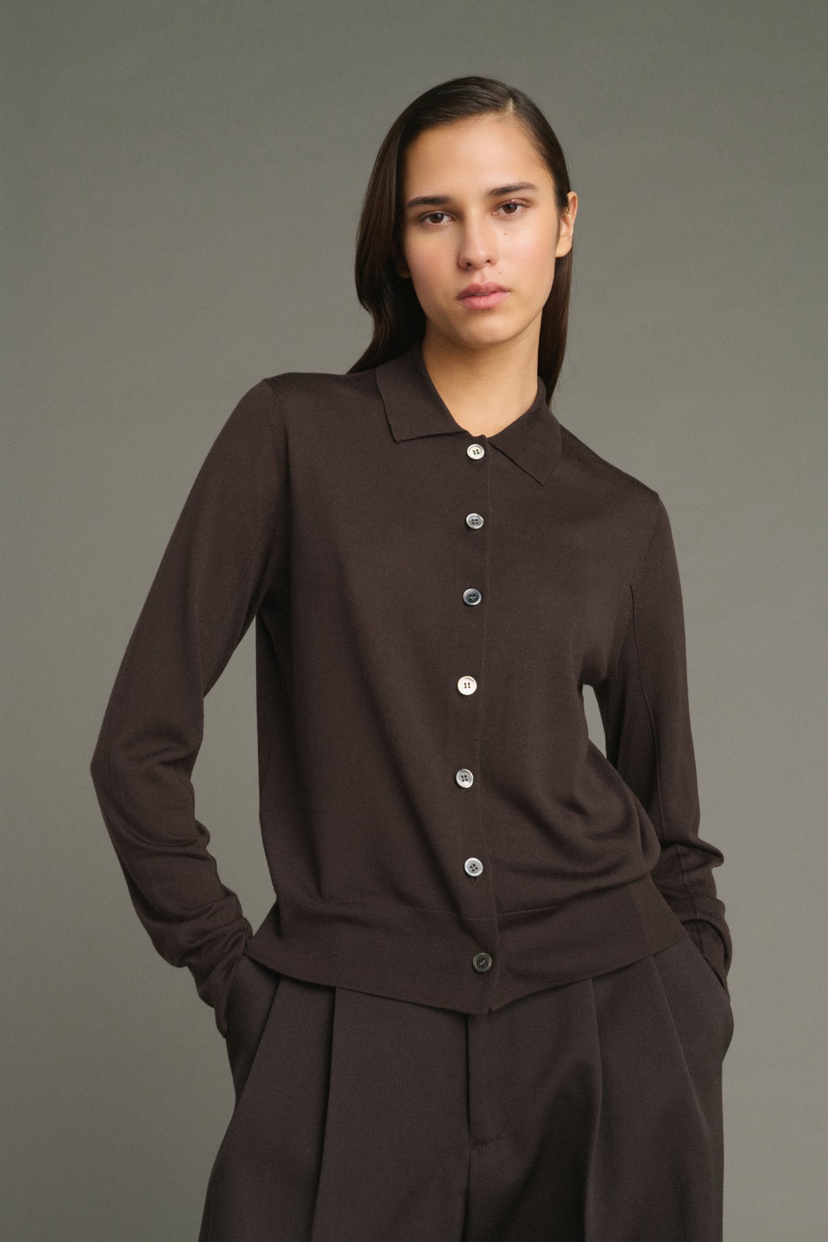 Cárdigan Hailey - Chocolate - Lana merino - Mujer vue 3