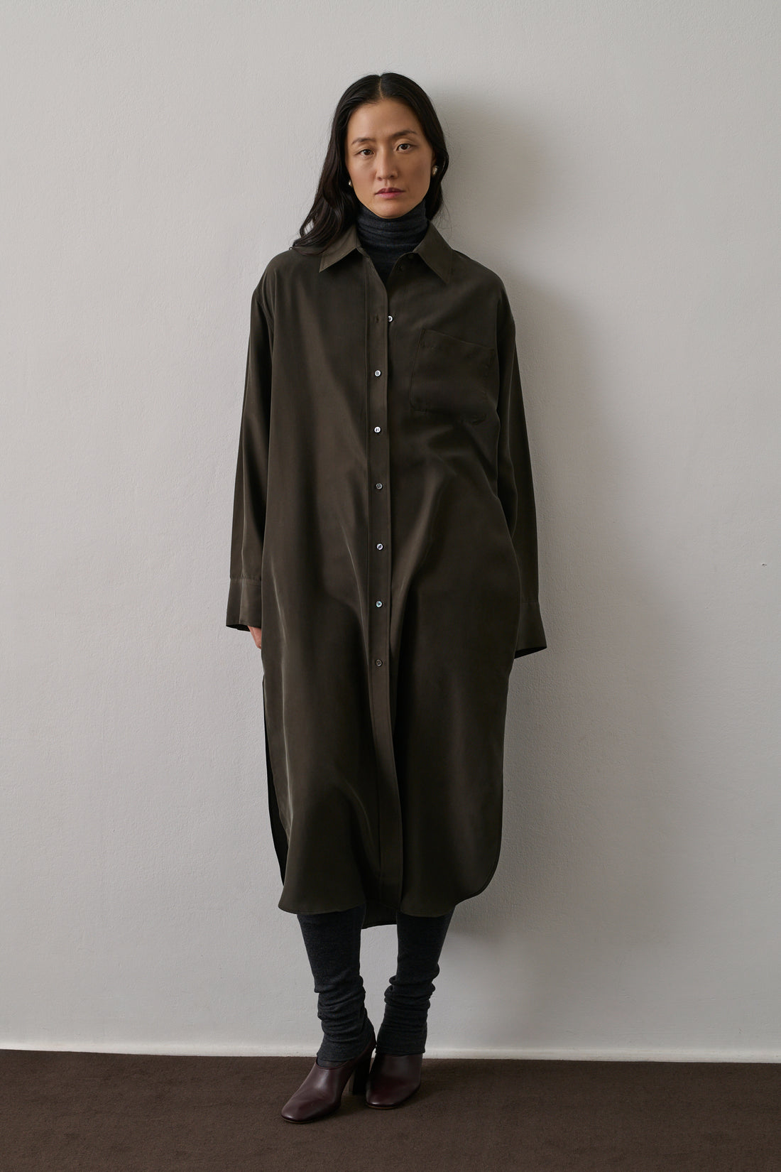 Robe Flora - Kaki Foncé - Soie - Femme