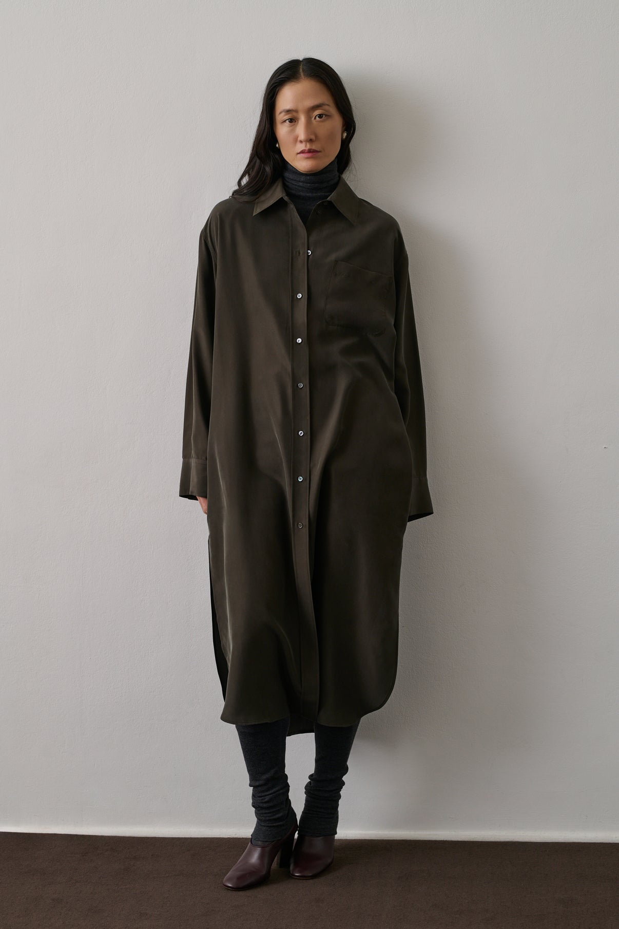 Robe Flora - Kaki Foncé - Soie - Femme vue 1