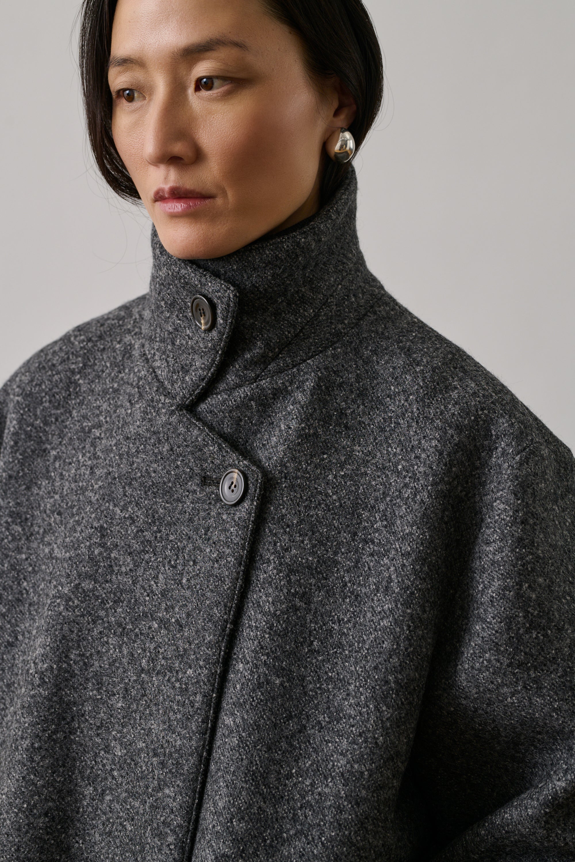 Veste Mi-saison Femme Printemps - Col Montant Décontracté En Laine, Coupe Tendance