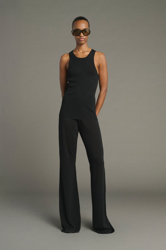 Pantalón Kyle - Negro de lana y seda, corte acampanado, para mujer - Soeur