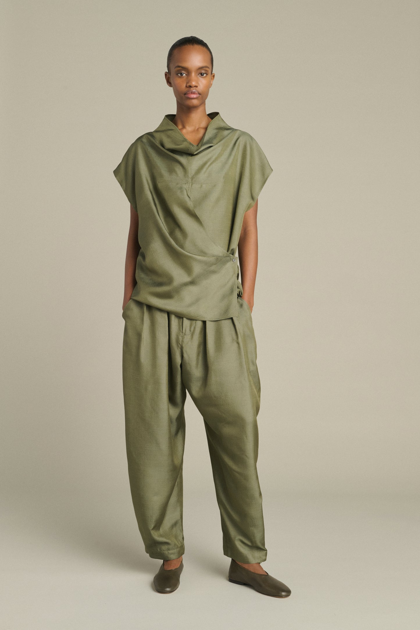 Pantalon Vernon - Vert De Gris - Soie - Femme