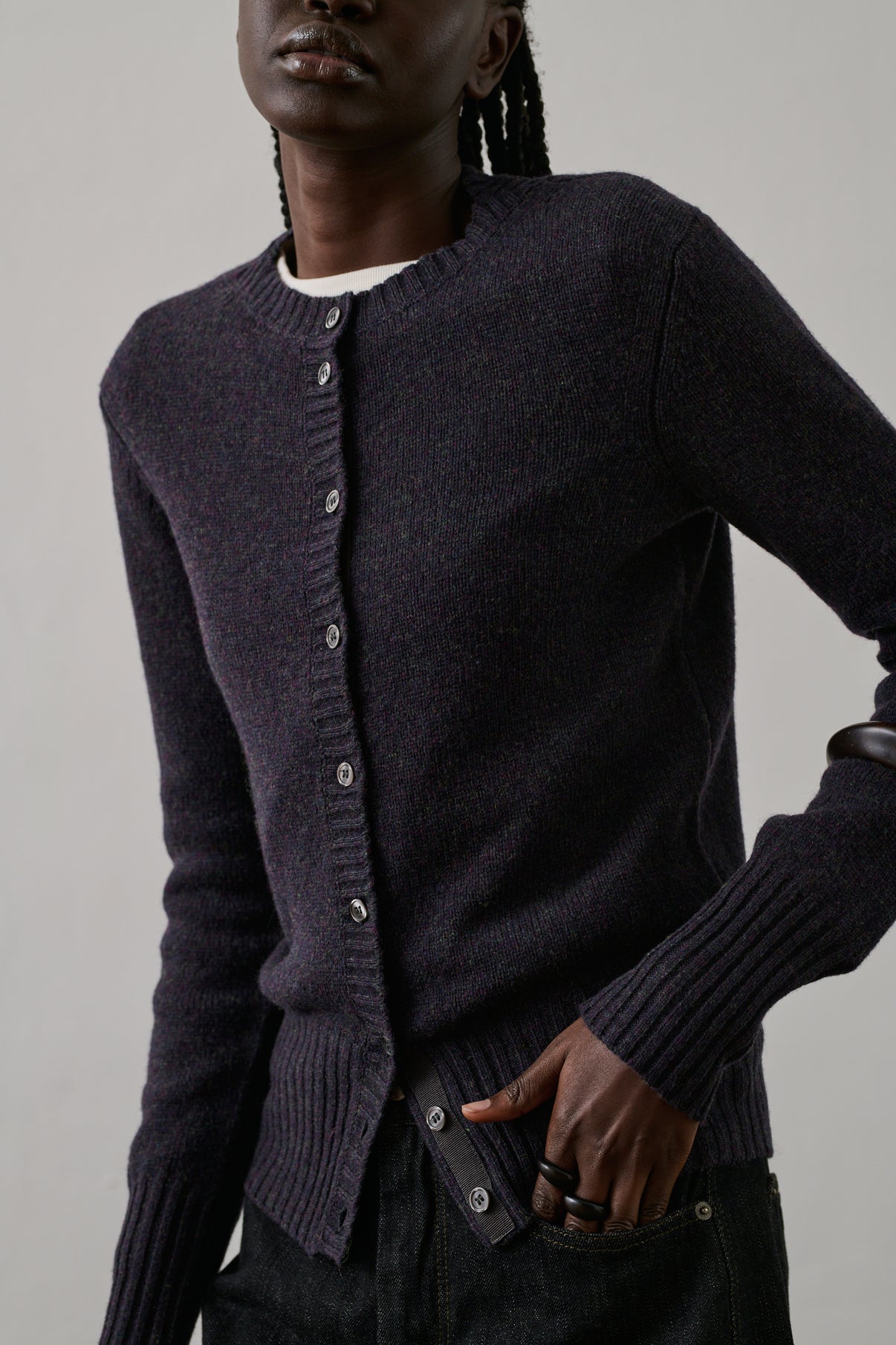 Cardigan Fugu - Aubergine - Laine - Femme vue 3