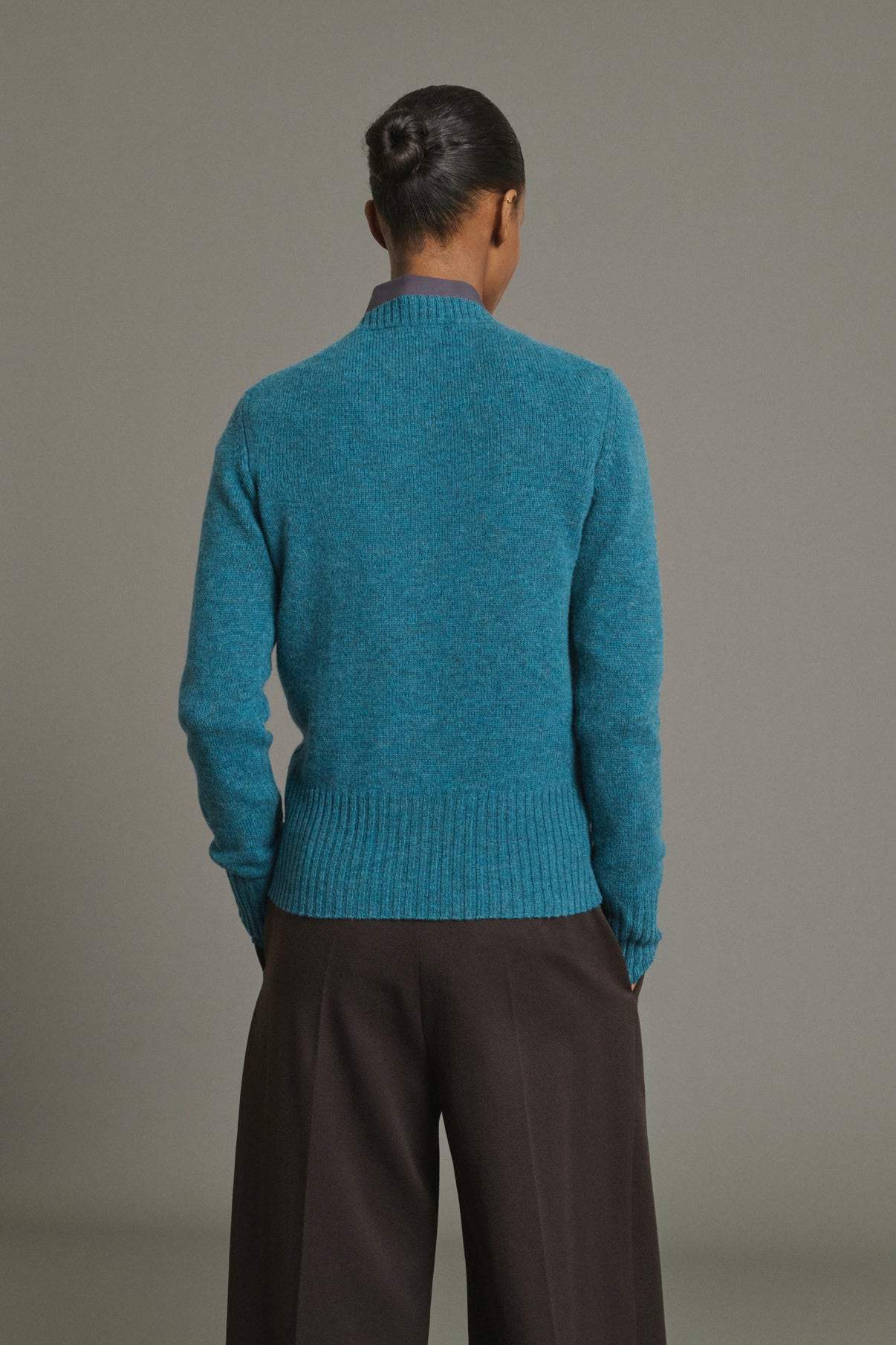 Cardigan Fugu - Bleu Persan - Laine Mérinos - Femme vue 4