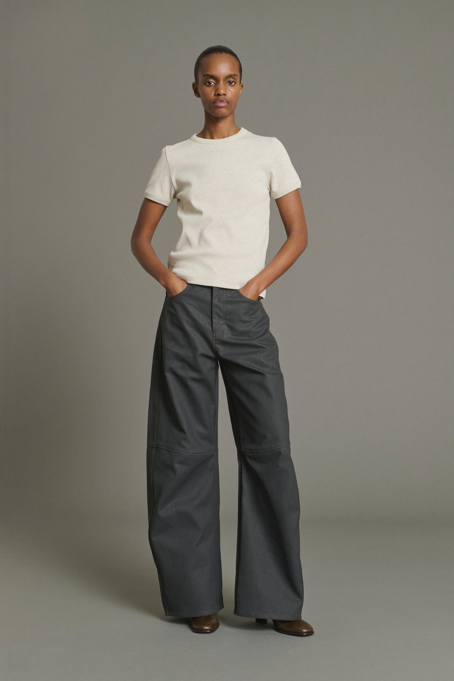 T-Shirt Aristide - Grey Marl Organic Cotton Ribbed Women - Soeur
