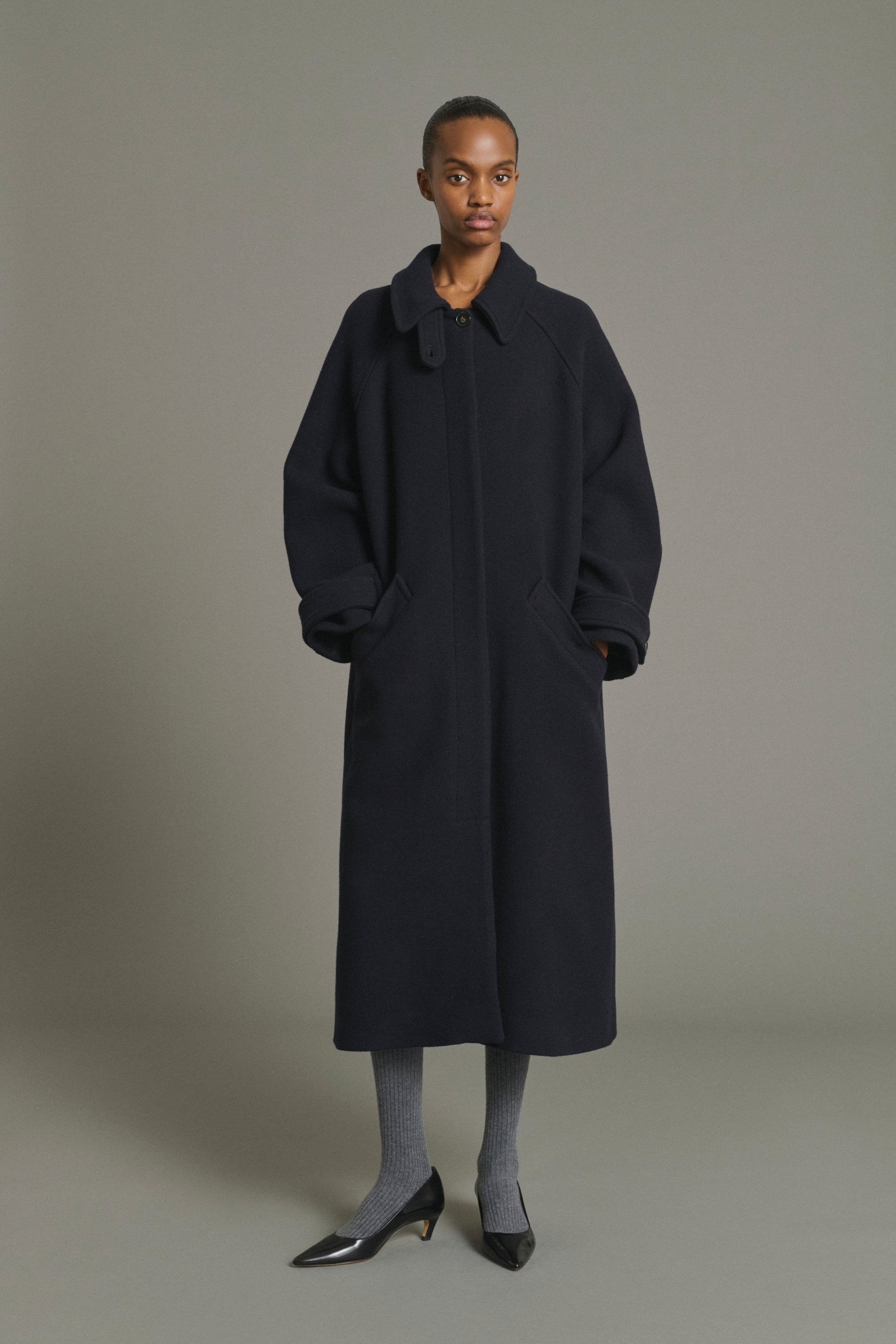 Berlin Coat - Navy Double Tweed Raglan Women - Soeur