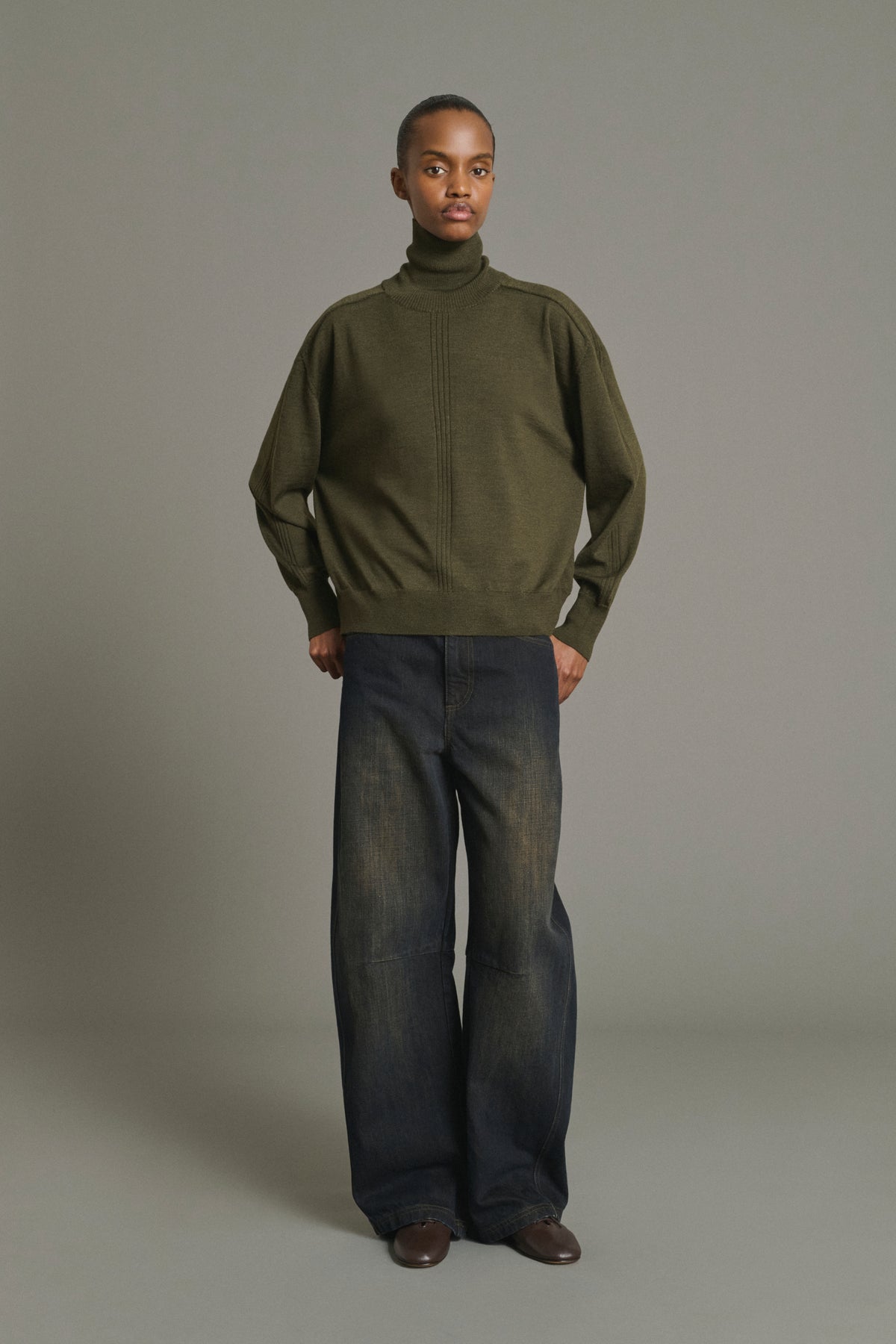 Pull Nord - Kaki Foncé - Laine Mérinos - Femme vue 1