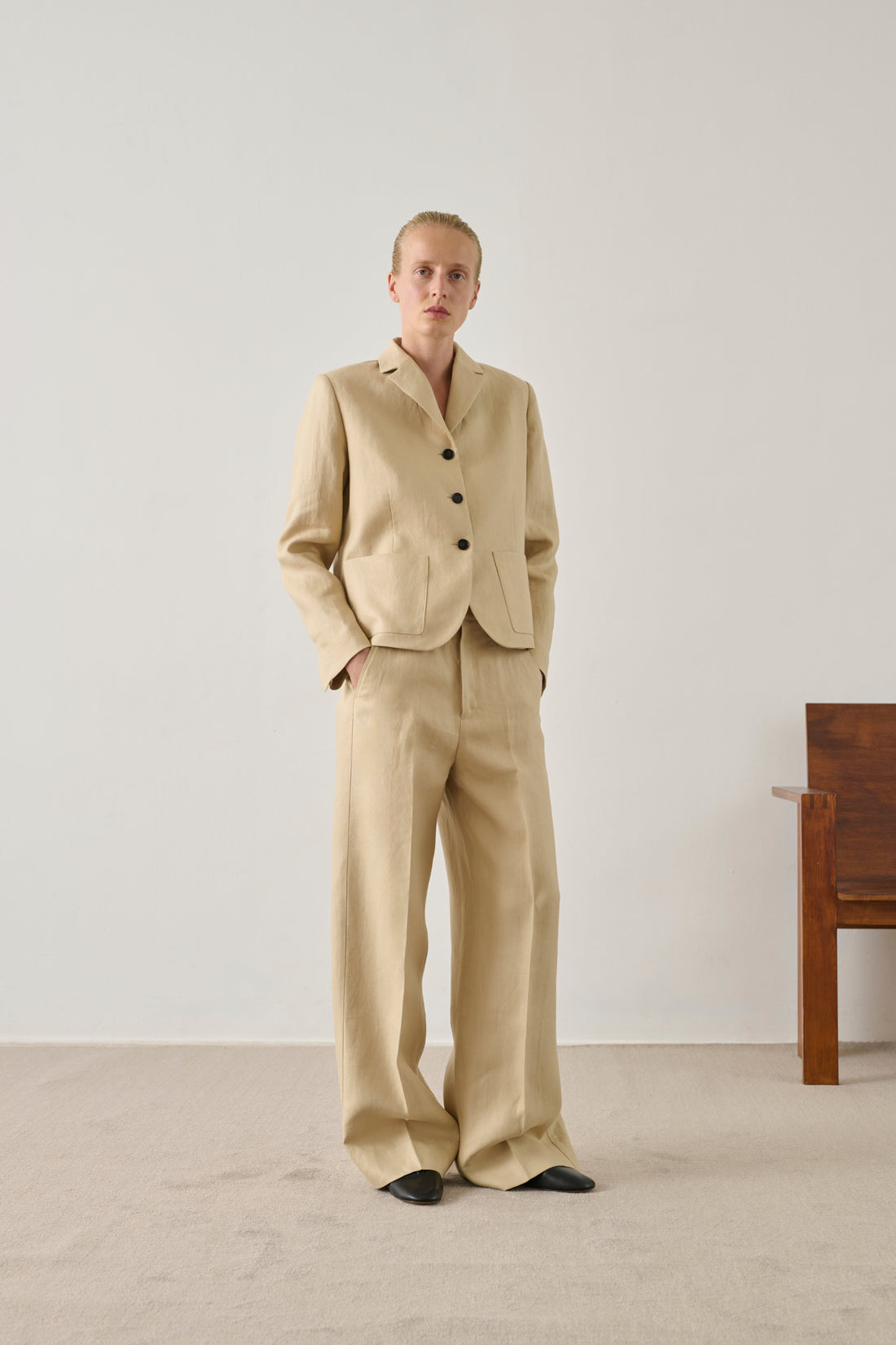 beige dress trousers Hippolyte - Powder Flared Linen Women week162026 Size:BOY-4T-FAMILY Tahari Asl Womens Petites