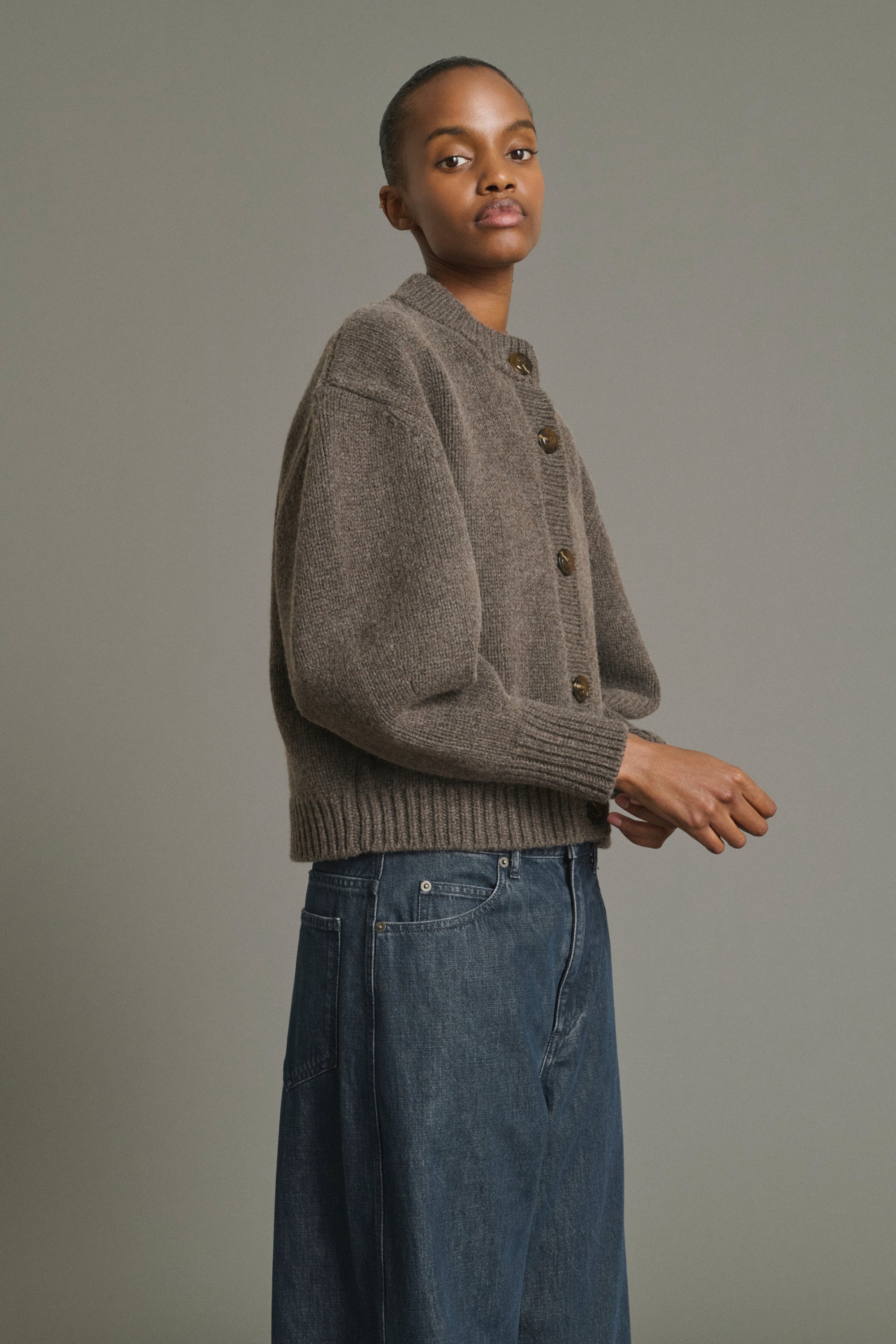 Cardigan Leonard - Iced Brown Boxy Wool - Soeur
