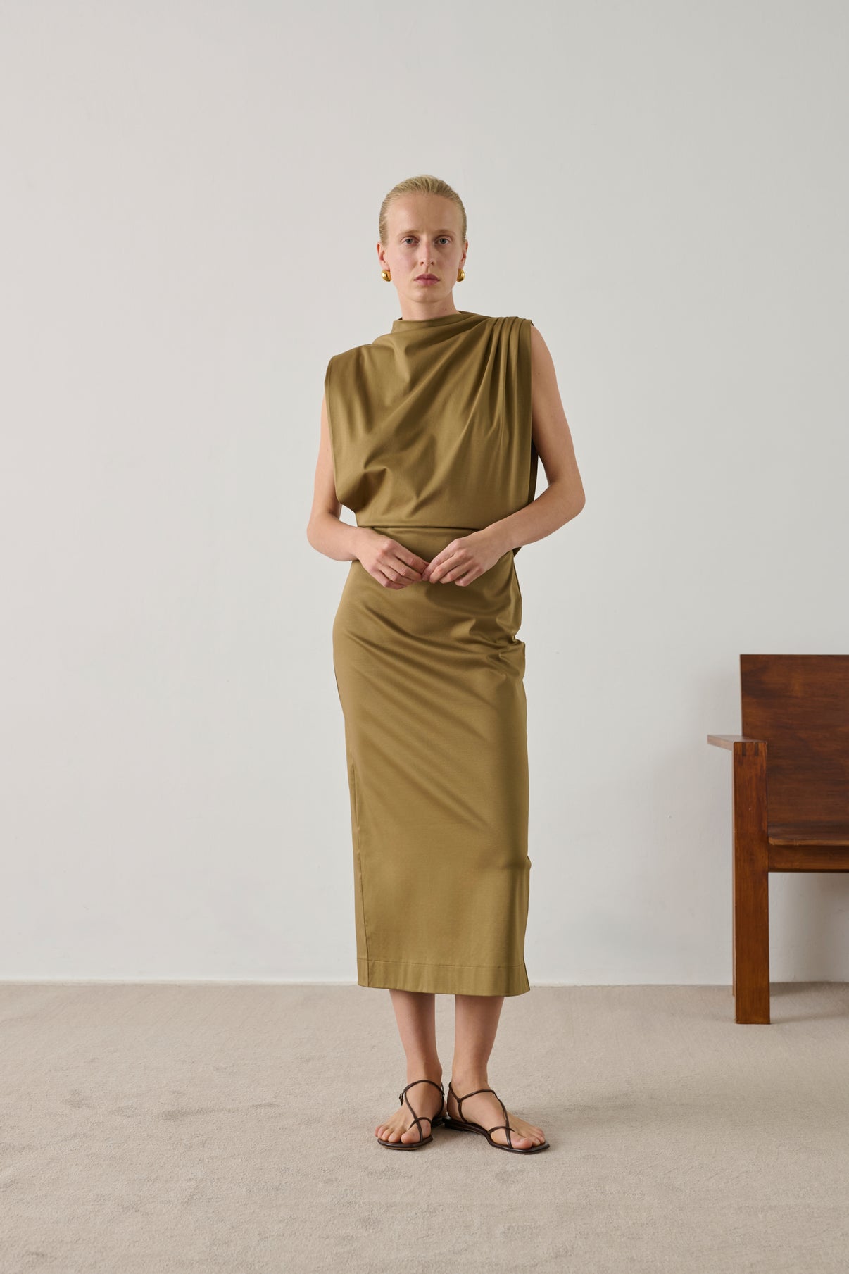 Gemma Dress - Beige Green Organic Cotton Long - Soeur Gemma Dress - Beige Green Organic Cotton Long - Soeur