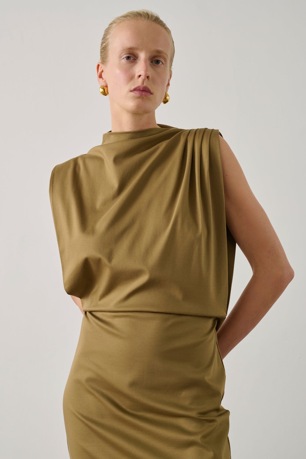 Gemma Dress - Beige Green Organic Cotton Long - Soeur Gemma Dress - Beige Green Organic Cotton Long - Soeur