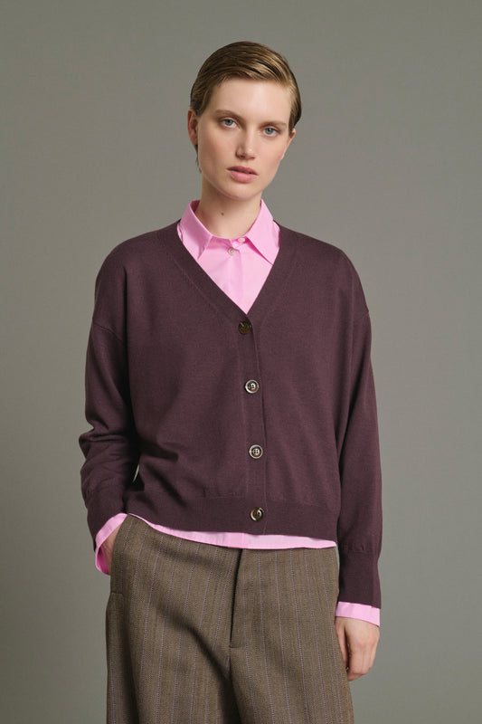 Cardigan Idem - Fig - Merino Wool - Women