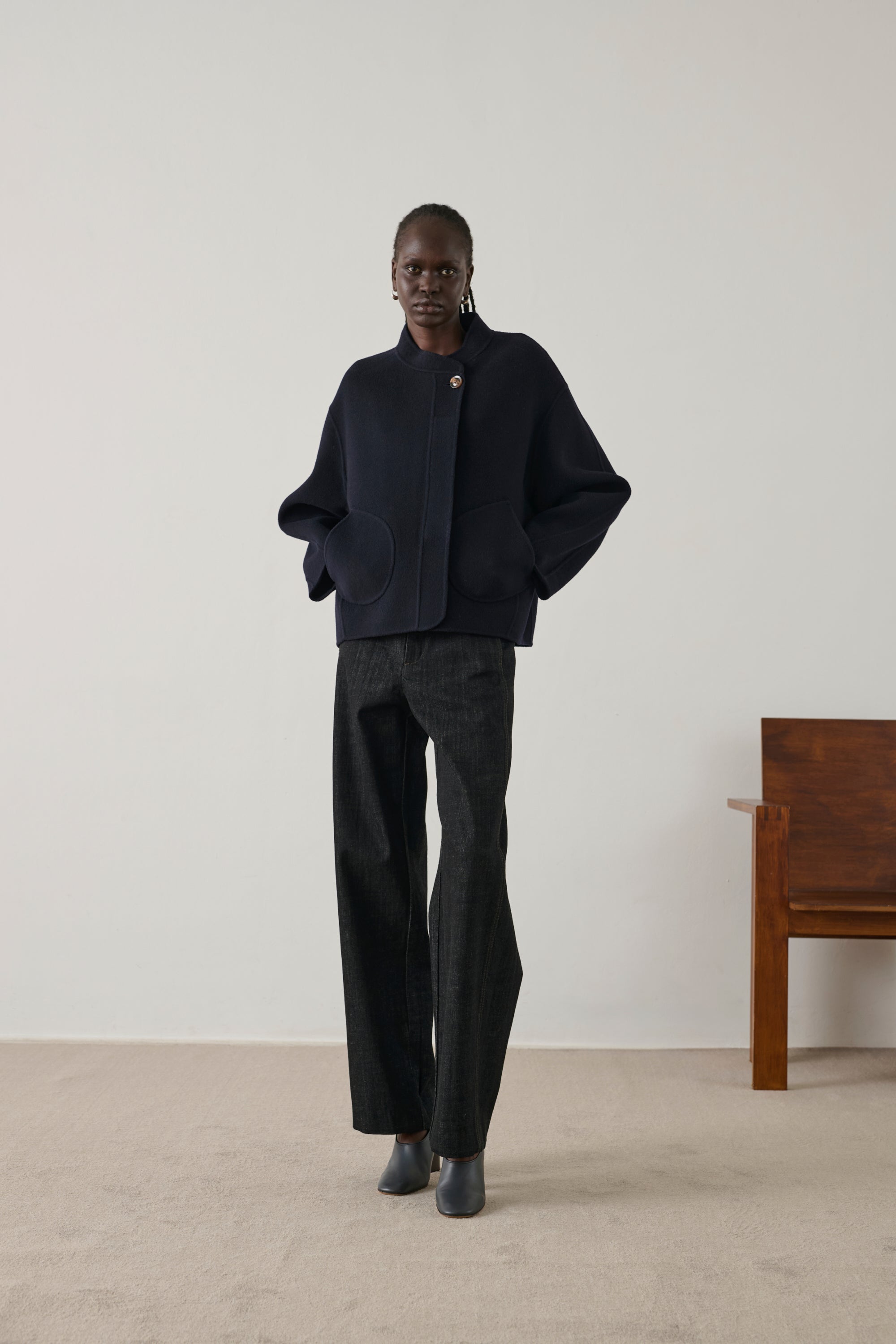 ネイビー コート【soeur7】 Coat Windsor - Deep Navy Short Wool Women - Soeur