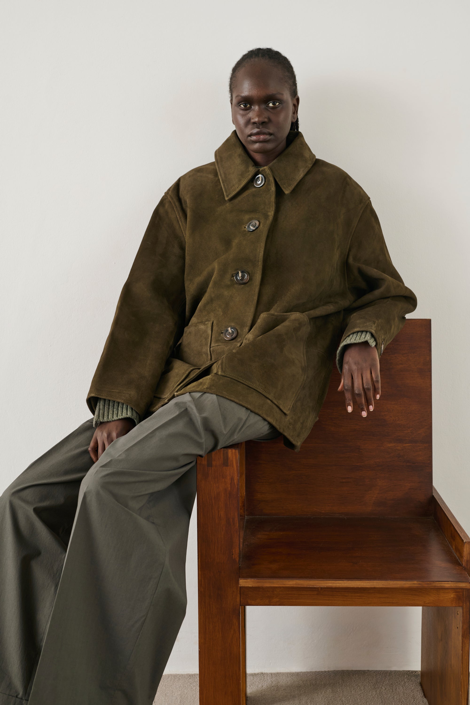 Jacket Vincenzo - Dark Khaki Leather Women - Soeur
