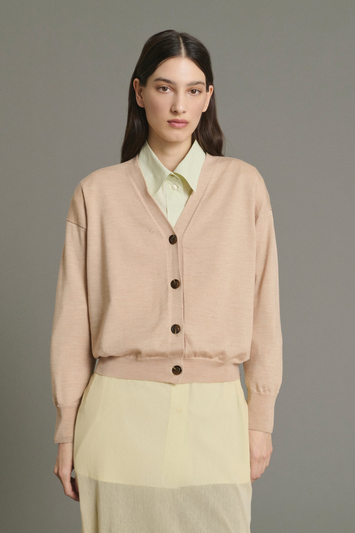 Cárdigan Idem - Beige rosado - Lana merino - Mujer vue 1