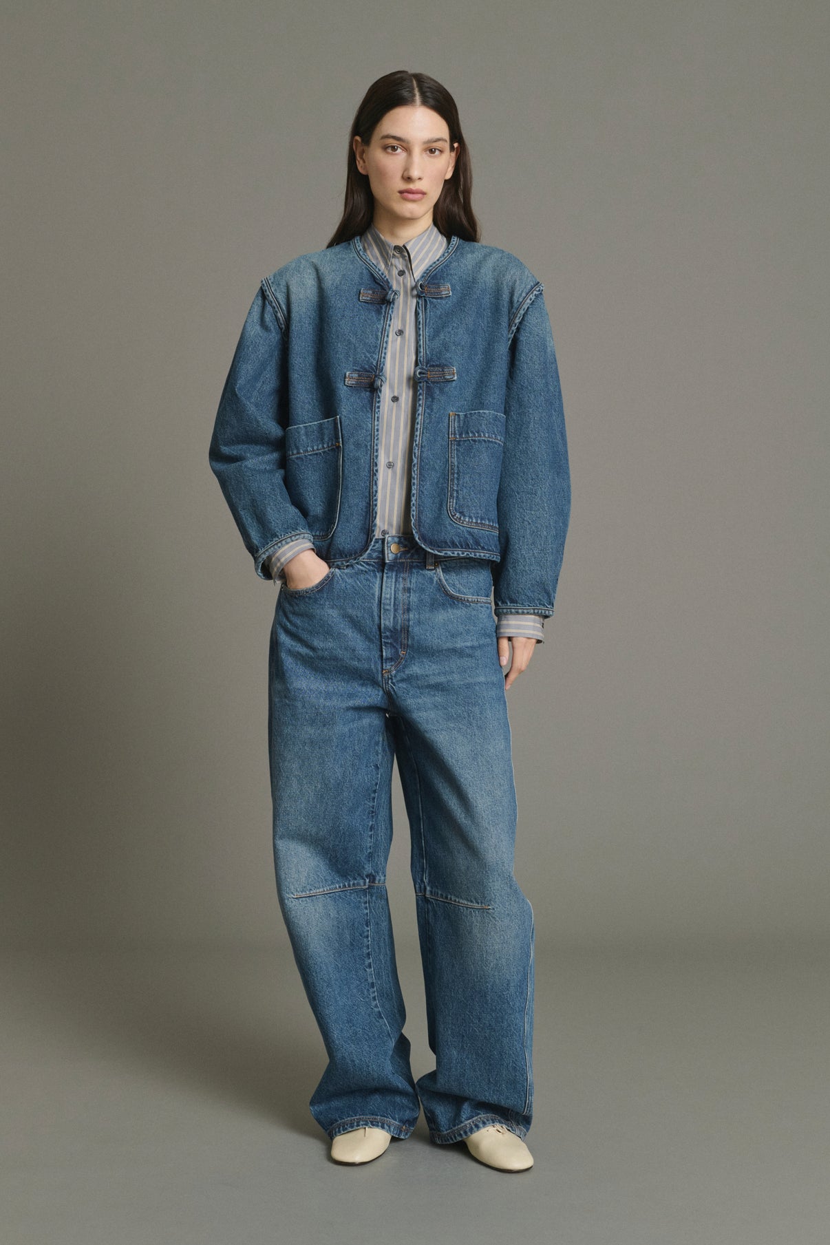 Veste Agatha - Bleu Denim Coton Femme - Soeur vue 1