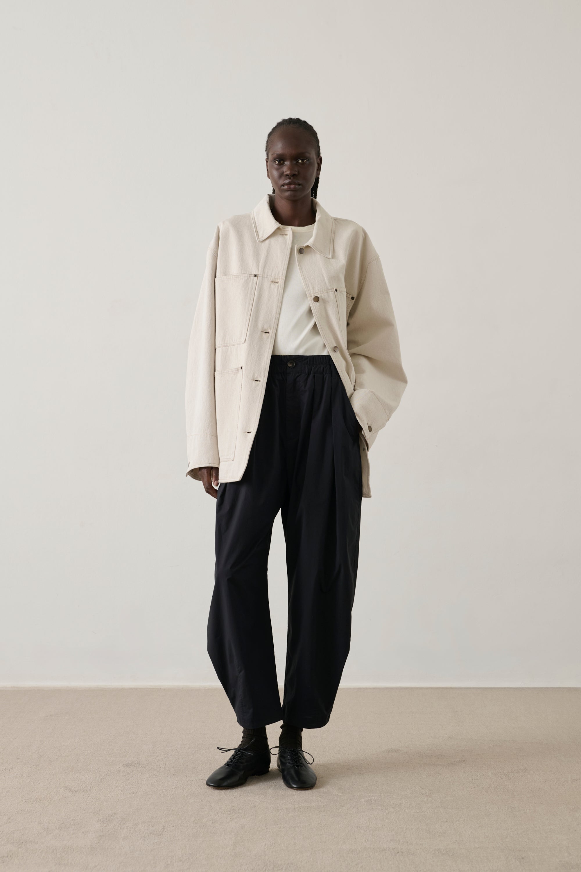 Trousers Vernon - Black Cotton Poplin Wide-Leg Women - Soeur