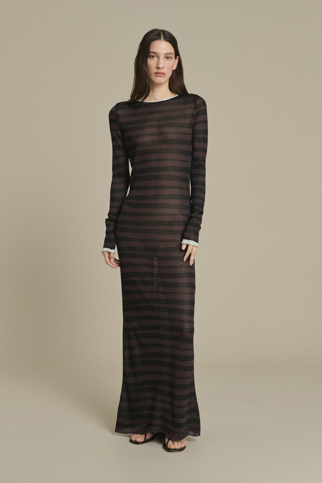 Momo Dress - Dark Chocolate Striped Knit TL180