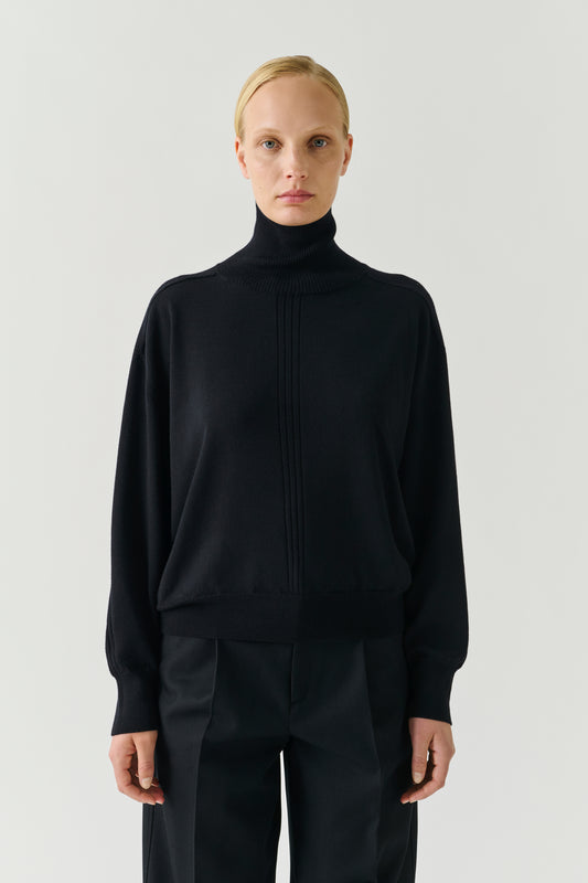 Pull Nord - Noir Laine Mérinos Col Roulé Oversize - Soeur