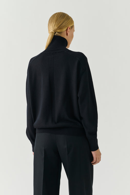Pull Nord - Noir Laine Mérinos Col Roulé Oversize - Soeur