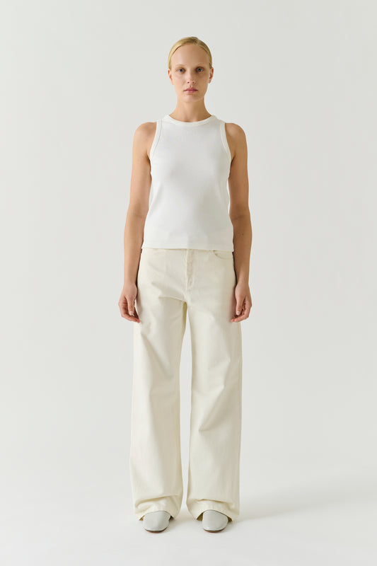 Camiseta sin mangas Dolly - Blanco Algodón Canalé Fino Mujer - Soeur